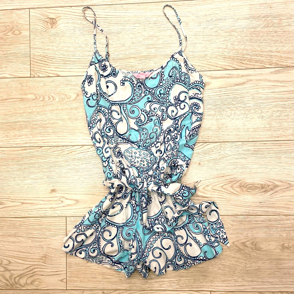 Lilly Pulitzer Deanna romper with belt, Spa Blue. Like new. Size small